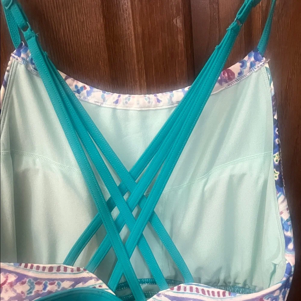 Prana Teal and Cream Patterned One Piece Swimsuit - Picture 4 of 8